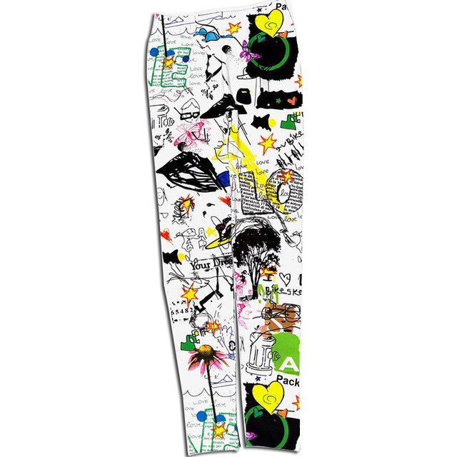 Print Long Leggings Chic Women Imitation Denim Flower Splashing Doodle Graffiti Print Thin Casual Summer Leggings For F