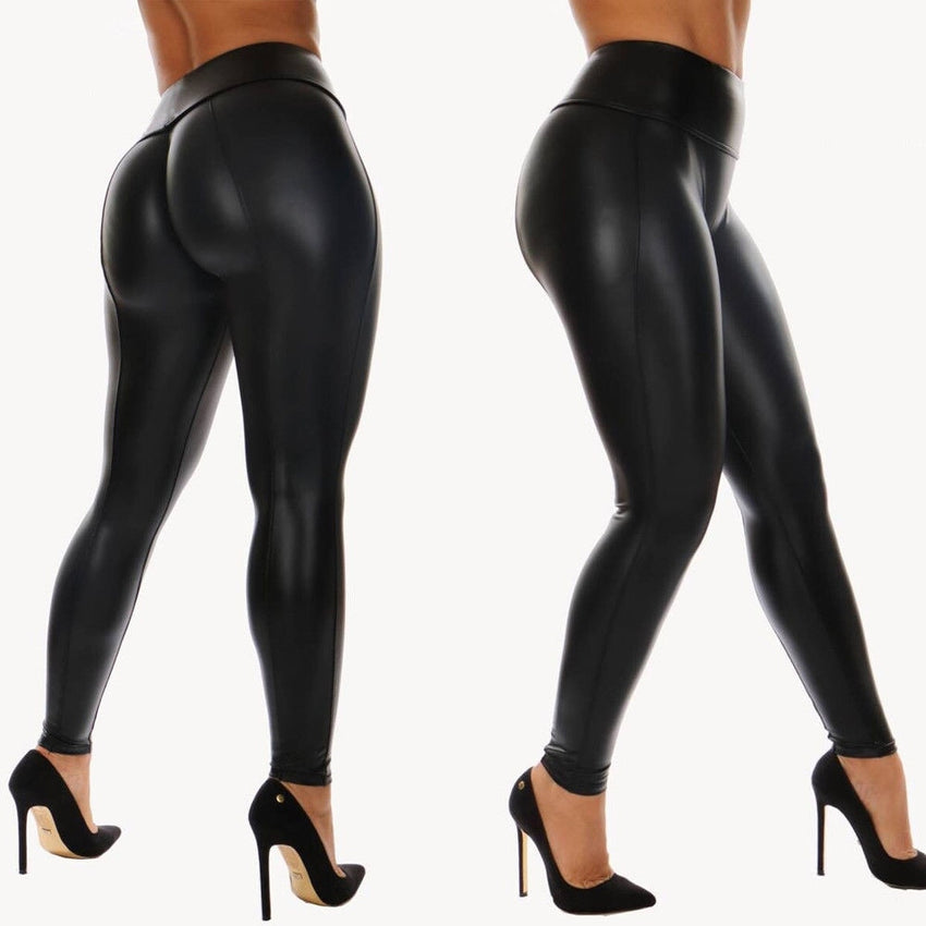 Fashion Sexy Women Matt look  Elastic Shiny Bling Faux Patent High Waist Slim Leather Skinny PU Legging Club Solid Stretch Pants