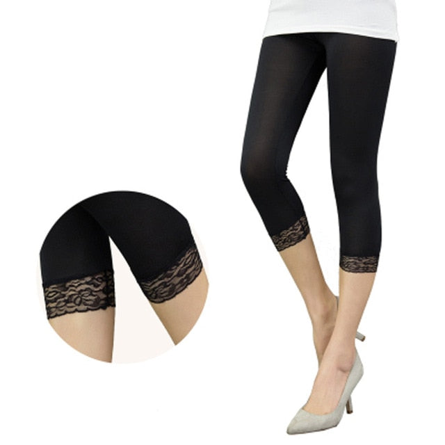 Thin Lace Short Leggings Summer Jeggings Women Pants Bodycon Cropped Capris Skinny Leggin Black White Push UP Trousers Elastic