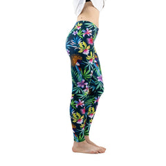 Fashion Women Trend Green Floral Leaf Flower Pattern Leggings Sexy Elasticity Fitness Slim Bottoms Workout Pants