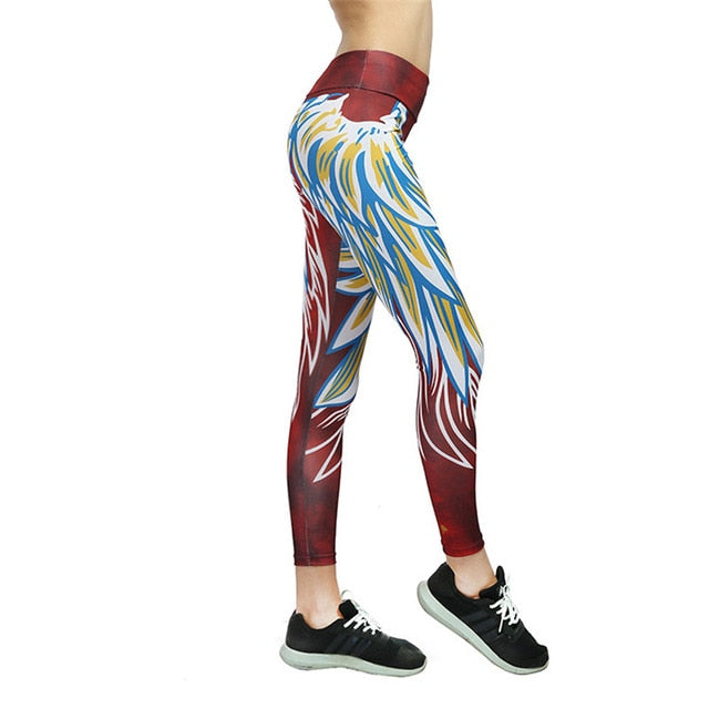 CHRLEISURE 2019 New Leggings Women Wing Printing Fashion Fitness Legging High Waist Polyester Breathable Sports Leggings