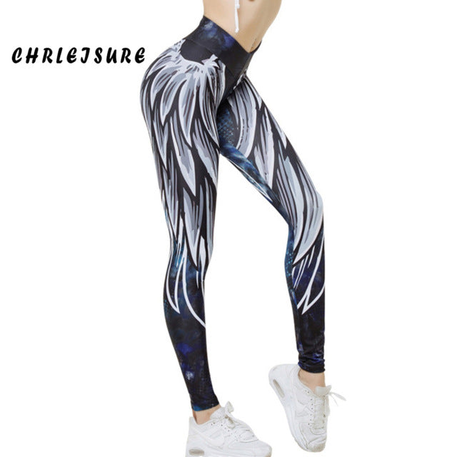 CHRLEISURE 2019 New Leggings Women Wing Printing Fashion Fitness Legging High Waist Polyester Breathable Sports Leggings