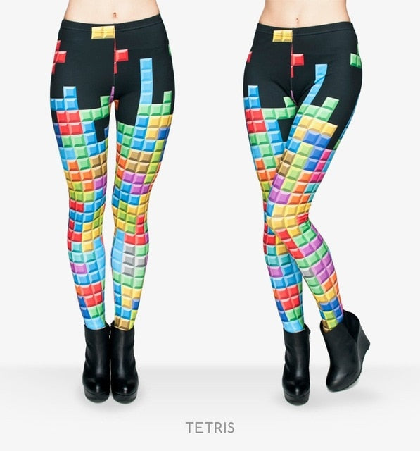 Fashion Brand Tetris 3D Graphic Full Printing Punk Women Fitness Legging Stretchy Trousers Casual Pants Leggings