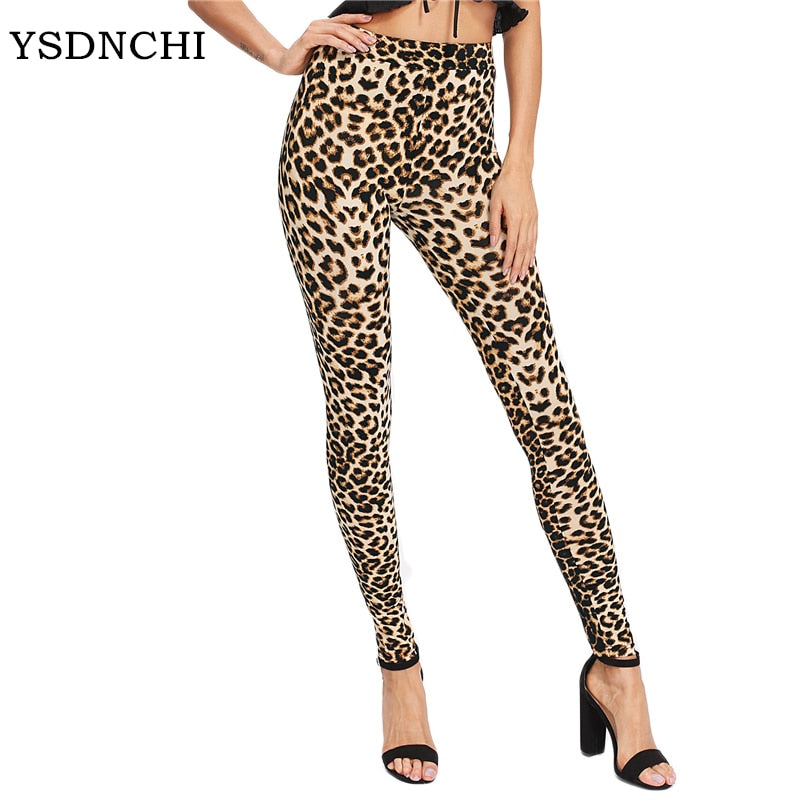 YSDNCHI 2019 Fashion Women Leggings Slim High Waist Elasticity Leggings Leopard Printing leggins Woman Pants Cotton Leggings